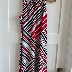 Striped Red, Navy & White Halter Maxi Dress